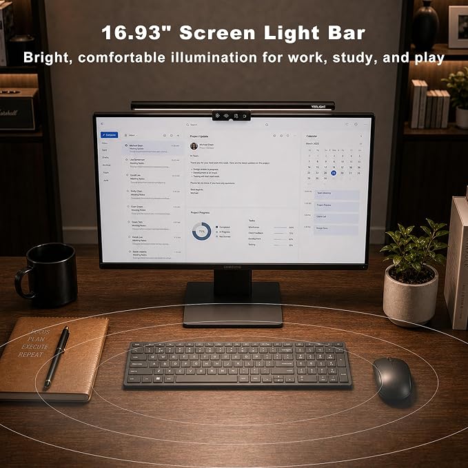 YEELIGHT Monitor Light Bar, Computer Monitor Lamp for Home Office Gaming, 250LM No Glare Eye-Care LED Screen Bar, Touch Control USB Reading Desk Lamp with Stepless Dimming for Flat & Curved Monitor - Image 9