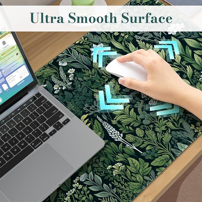 iCasso Desk Mat, Big Desk Pad,XXL Gaming Mouse Pad, Dark Green | 35.4x15.7in Mouse Pad for Desk Rubber Base Mousepad with Stitched Edges,Keyboard Mouse Mat - Image 3