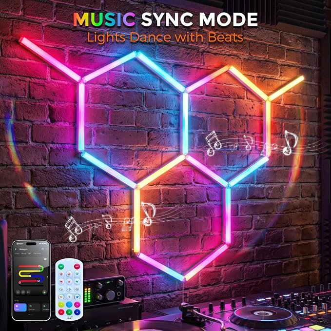 RGB Hexagon Garage Lights 3 Hex, Duplex Signal RGB Led Hexagon Lights with Music Sync Mode, Easy Setup RGB Ceiling Lights for Garage, Gym, Gaming Room, Studio, Party, Bar - Image 5
