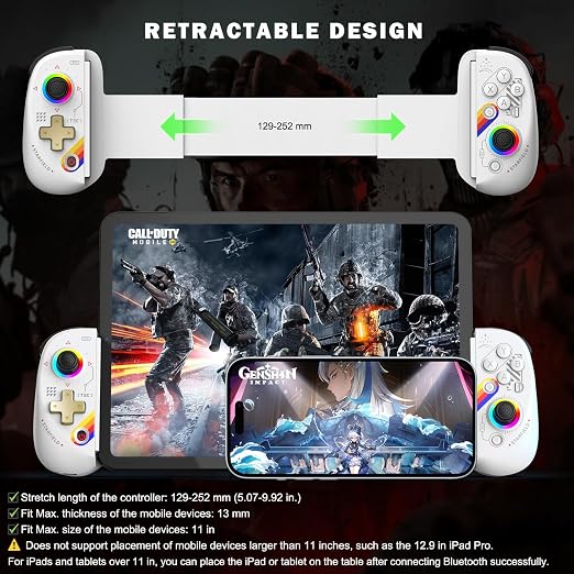 Joso Mobile Gaming Controller for iPhone/iPad/Tablet, Android Wireless Controller with Hall Effects Joysticks, Support PC/Switch, Play Cloud Games/PS Remote Play/COD/Genshin Impact & More - Starry Star White - Image 3