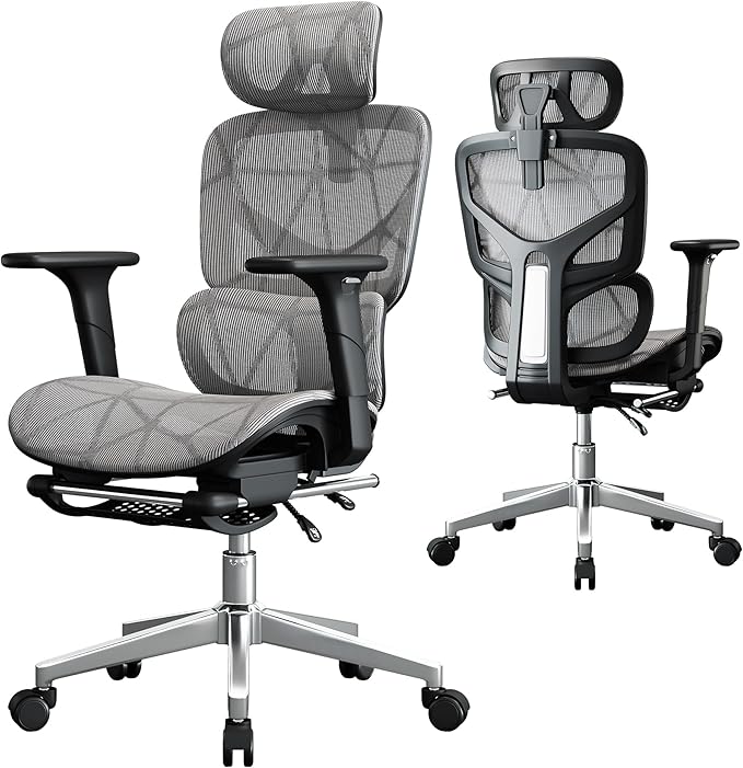 Mesh Office Chair,Ergonomic Computer Chair,Adjustable Lumbar High Back Desk Chair 400lbs,4D Adjustable Armrests & Removable Headrest,Breathable Mesh Chair for Adults,Home Gaming & Workplace(Gray) by Opiesit