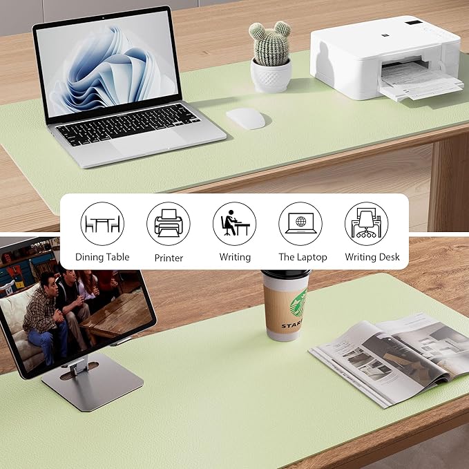 Aothia Faux Leather Desk Mat - Non-Slip PU Leather Desk Blotter, Waterproof Writing Surface, Large Desk Pad for Office & Home (Grass Green, 55" x 24") - Image 6