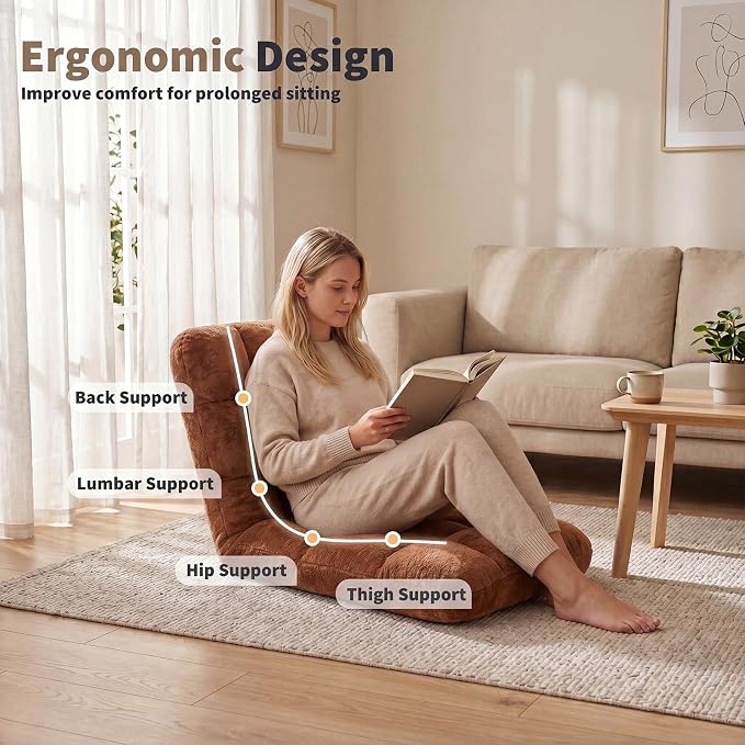 Garvee Folding Floor Chair with Back Support, Cozy Video Gaming Chairs | Adjustable Position, Metal Support Floor Lounger Foldable Lazy Sofa Bed Meditation Chair Foldable Ground Chair for Adult/Kids - Image 6
