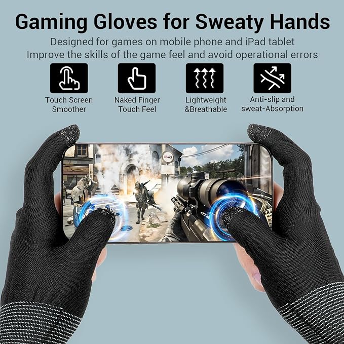 Ptwola Ultra-Thin Mobile Gaming Gloves Touchscreen Gaming Gloves Anti-Sweat Mobile Finger Sleeve Breathable - Image 4