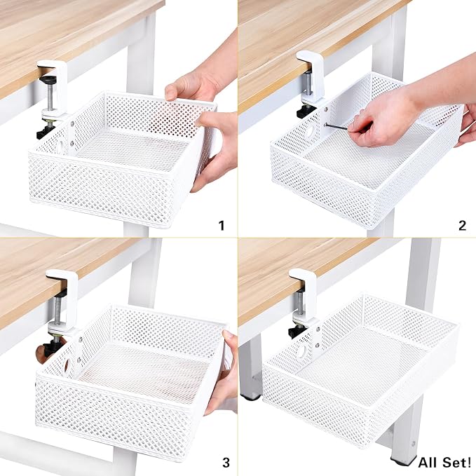 Under Desk Drawer, Clamp on Desk Organizer Hanging Desk Storage Under Table - Image 5