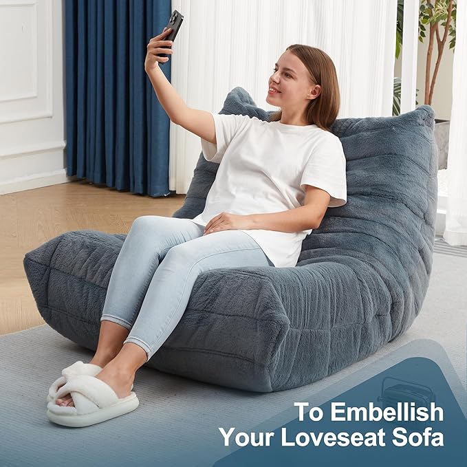 Hobestluk Big Bean Bag Chairs for Adults Fireside BeanBag Couch Togo Sofa | Ergonomic Design,Memory Foam,No Assembly,Faux Fur Fireside Lounge Floor Chair Back Support Bedroom | Bluegrey Plush Single - Image 6