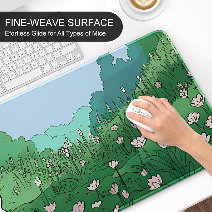 Auhoahsil Ultra Large Gaming Mousepad, XXL Extended Full Size Desktop Matt for Keyboard, Laptop & Computer, 35.5 x 15.7 in, Anime Bunny Green Grass - Image 5