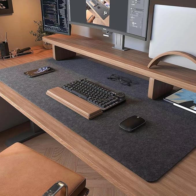 DAWNTREES Large Felt Desk Mat,39.4''x19.69'' Full Keyboard and Mouse Pad | Non-Slip Computer Desk Mat for Home and Office,100x50CM Felt Desk Pad Protector (Dark Gray) by PremiumDeskPadatDawnTrees