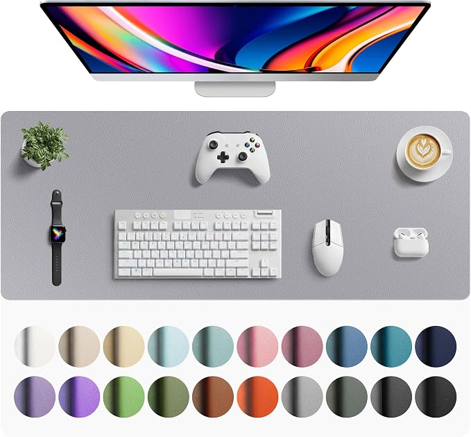 Aothia Faux Leather Desk Mat - Large Mouse Pad, Non-Slip PU Leather Blotter, Waterproof Writing Surface for Office and Home (Light Grey, 42" x 17") by AothiaSimpleNaturalUnique