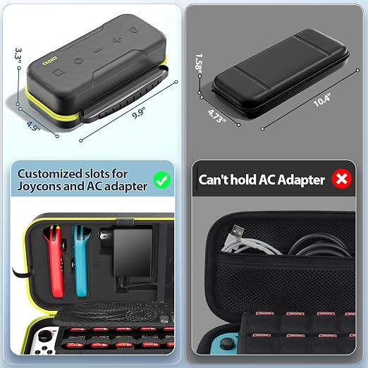 OIVO Switch OLED Carrying Case Compatible with Nintendo Switch & OLED, Portable Switch Travel Carry Case Fit for Joy-Con and Adapter, Hard Shell Protective Switch Pouch Bag with 20 Games, Yellow - Image 6