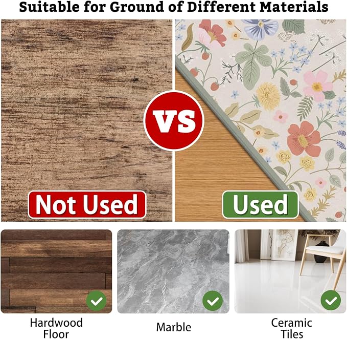 Office Chair Mat for Hardwood & Tile Floor,Boho Floral 36"x48" Office Computer Chair Mat for Rolling Chairs,Under Desk Non Slip Gaming Rug,Rubber Backing Large Low-Pile Carpet Protector Mat(Cream) - Image 4