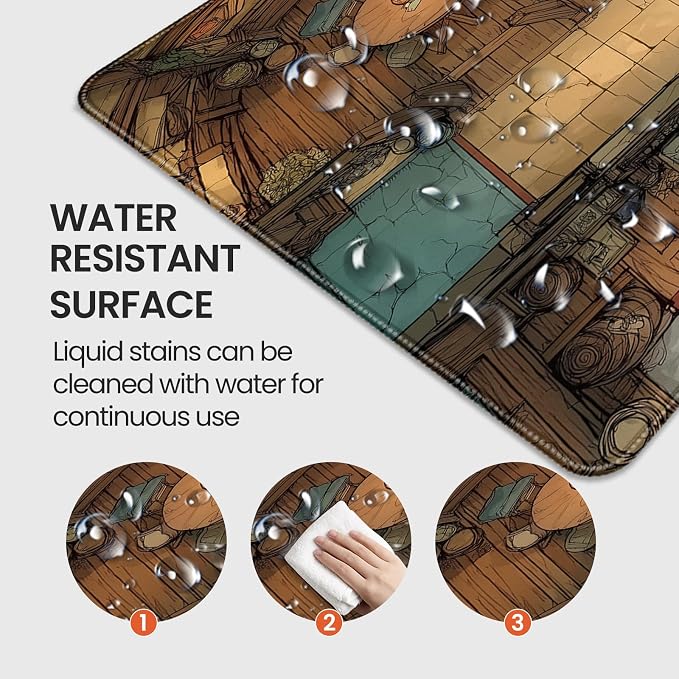 Extended Keyboard and Mouse pad, Fantasy Tavern Pattern, 35.4 x 15.7 Inch, Gaming Desk mat with Non-Slip Base and Waterproof Finish, Suitable for Home Office and workstations. - Image 4