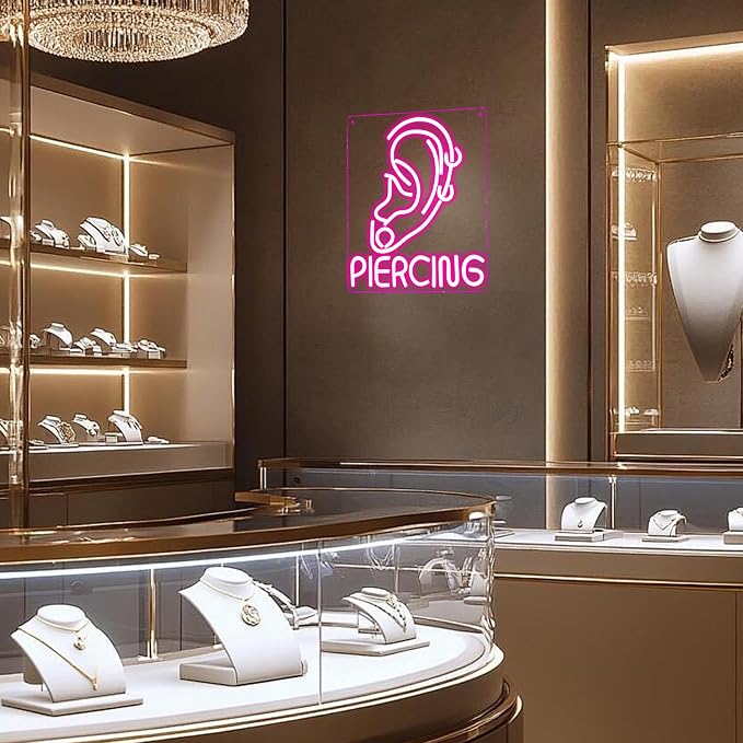 Ear Piercing Neon Sign, Cool Pink Dimmable LED Creative Ear Earring Neon Light, Tattoo Studio Barber Salon Massage SPA Shop Neon Light Decoration, Suitable Gift For Young People And Girls(13 * 11in) - Image 3