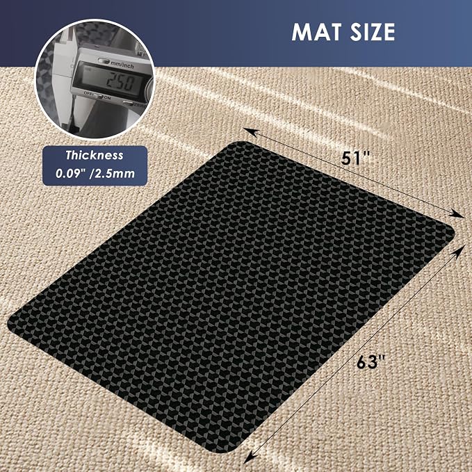 Vicwe Office Chair Mat for Carpet, 63"x51" Heavy Duty Chair Mat with Studs | Large Anti-Slip Waterproof Carpet Protector, Desk Chair Mat for Rolling Chair, Easy Glide Floor Mat for Gaming, Home, Black - Image 7