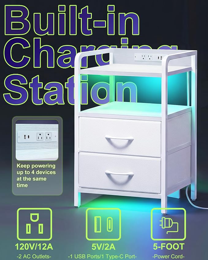 Fixwal Led Nightstand with Multiple Gradient Color Light Effects, White - Image 4