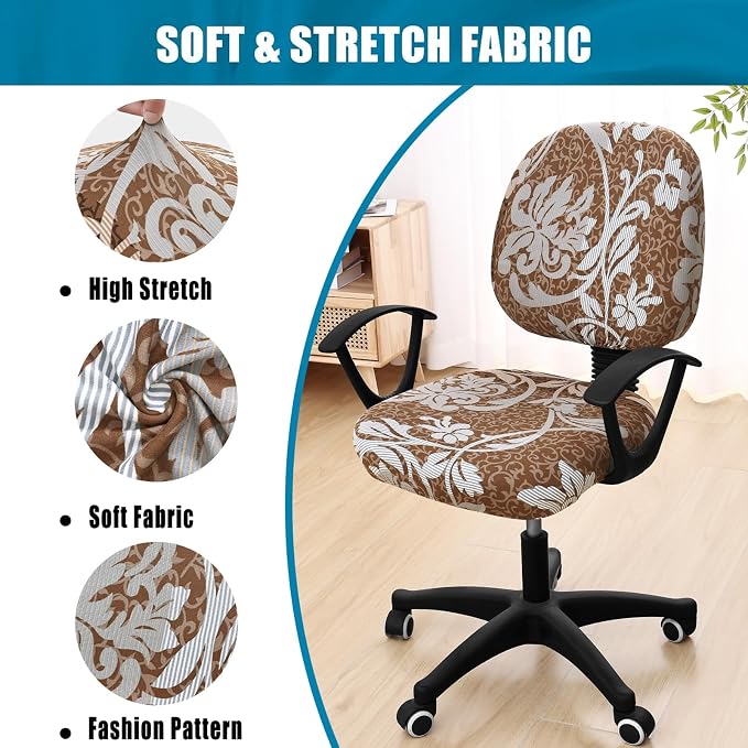 Smiry Stretch Printed Office Computer Desk Chair Covers for Seat & Backrest | Stretch Fit, Soft Fabric Universal Washable Removable, Anti-Dust Rotating Chair Slipcovers Protector - Image 6