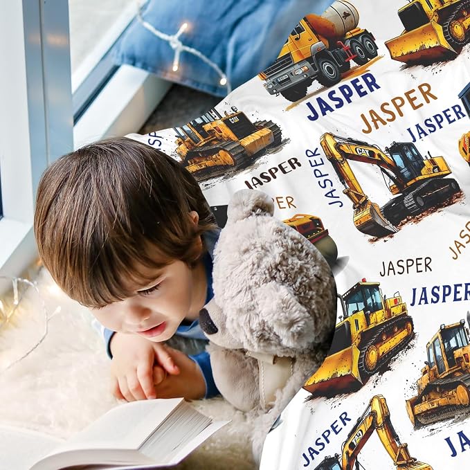 Ship Next Day, Personalized Truck Blanket - Printed in USA, Custom Name Blankets for Kids with Engineering Vehicle, Home Bedding Bed Decor, Fun Birthday Gift for Boys&Girls Women Man - Image 3