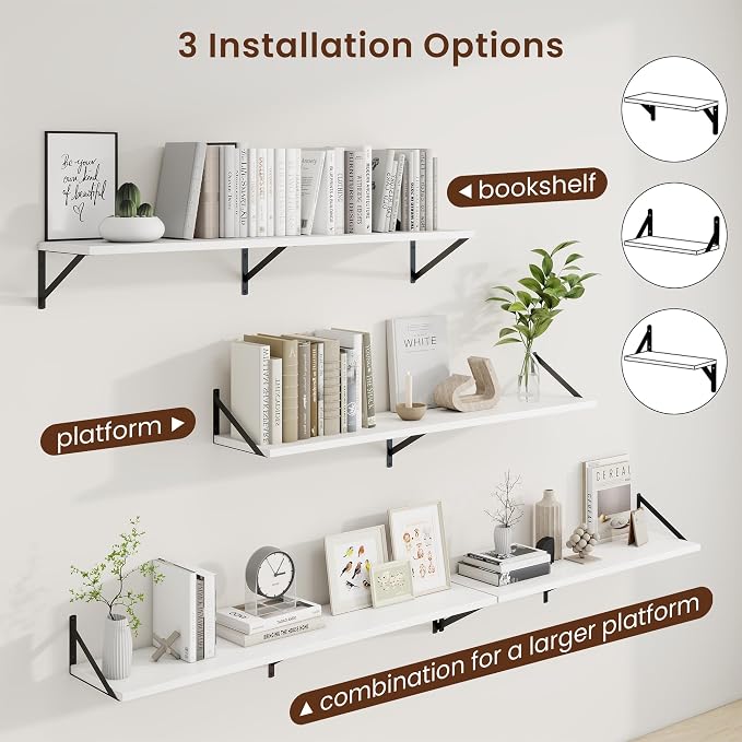 Axeman Deep Floating Shelves, 48'' x 10'' White Wall Shelves Set of 2 - Image 4