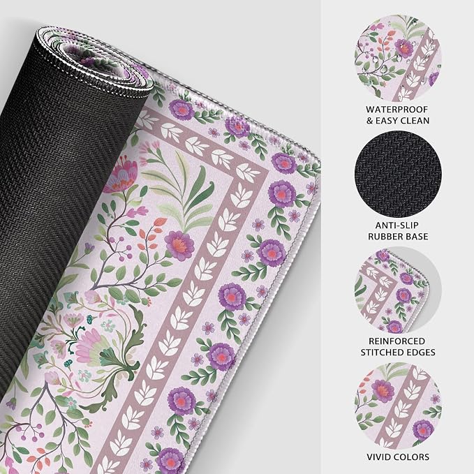 Purple Floral Desk Mat Large Mouse Pad 31.5"x15.7" Anti-Slip | Extended Mousepad, Non-Slip Rubber Base , Stitched Edges, for Computer/Laptop/Office/Home - Image 8