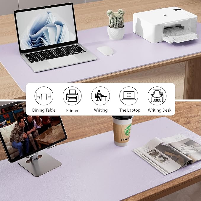 Aothia Large PU Leather Desk Pad Protector - Non-Slip Mouse Pad & Writing Mat for Office/Home, Waterproof, Easy to Clean (31.5"x15.7", Soft Lavender) - Image 7