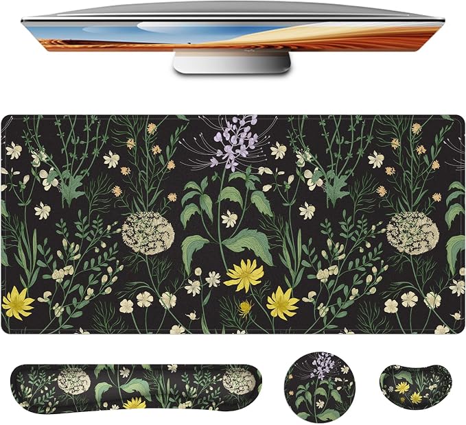 Desk Mat, Mouse Pad with Wrist Rest,4-in-1 Large Mouse Pads for Desk,Computer Ergonomic Mousepad with Wrist Support for Keyboard and Mouse(Grass) by jinaply