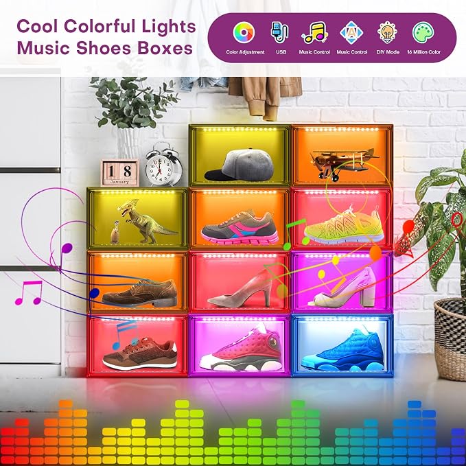 Oltraman LED Smart Shoe Boxes Display Case, Stackable Storage Organizers - Image 2
