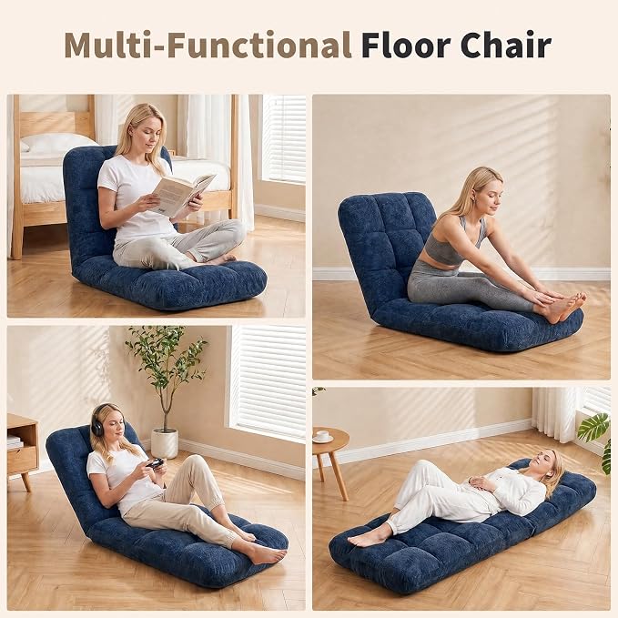 Garvee Folding Floor Chair with Back Support, Cozy Video Gaming Chairs | Adjustable Position, Metal Support Floor Lounger Foldable Lazy Sofa Bed Meditation Chair Foldable Ground Chair for Adult/Kids - Image 7