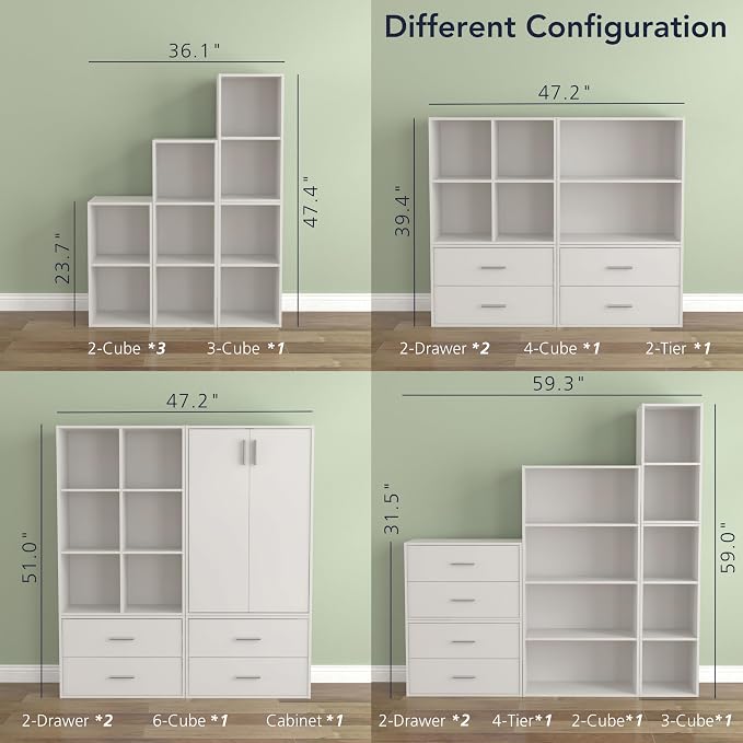 Homes: Inside + Out Apexa 3-Tier Cube Storage Organizer Shelves, Stackable Wood Bookcase Fits Cubby Bins for Organization, Dorm Teen Room Decor & Home Office, White - Image 9