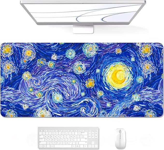 Auhoahsil Desk Mouse Pad, Large Gaming Mousepad, XXL Desk Pad, Extended Long Superior Micro-Weave Cloth Non-Slip Rubber Big Computer Mouse Mat for Gamer, Office & Home, 35" x 15", Blue Starry Night by Auhoahsil
