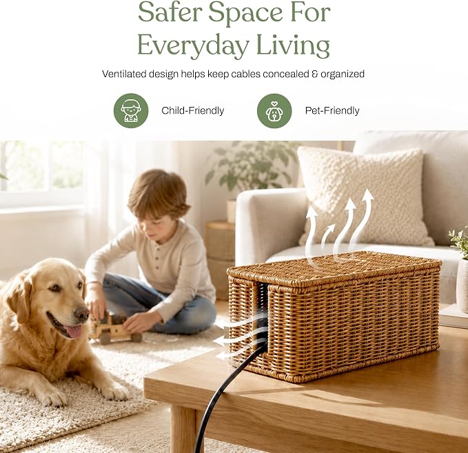 2PCS Cable Management Box Set, Handmade Rattan Cord Organizer - Image 8