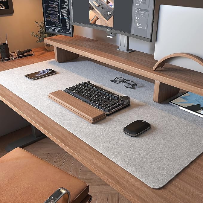 DAWNTREES Large Felt Desk Mat,39.4''x19.69'' Full Keyboard and Mouse Pad | Non-Slip Computer Desk Mat for Home and Office,100x50CM Felt Desk Pad Protector (Light Gray) by PremiumDeskPadatDawnTrees