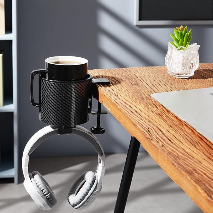 Luxury 2-in-1 Anti-Spill Cup Holder with Headphone Hanger (Carbon Edition) - Image 6