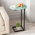 C Shaped End Side Table, Small Oval Couch Sofa Table for Bed, Snack Side Table with Metal Frame, TV Tray Table with White Marble for Small Space, Living Room, Bedroom, Bedside(Sea Blue) by Katrawu