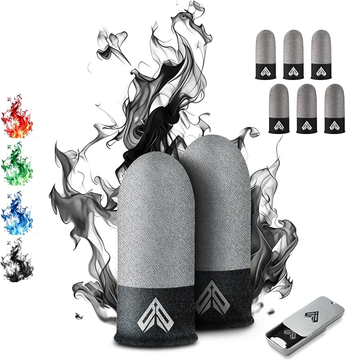 6PCS Gaming Finger Sleeves. 0.29MM Silver Fiber, Anti Sweat, Extremely Thin,Breathable Touchscreen dedales Gamer Finger Cover Thumb Sleeve Fit Phone Game Tablet Devices. by Unknown