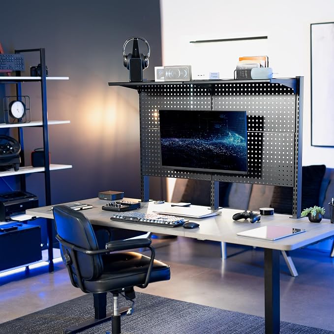 VIVO Steel Triple Clamp 47 x 31 inch Desk Pegboard System with 2 Monitor Mounts and Storage Shelf, Fits up to 32 inch Screens, Office Accessory Organizer, Black, PP-DK48SB - Image 8