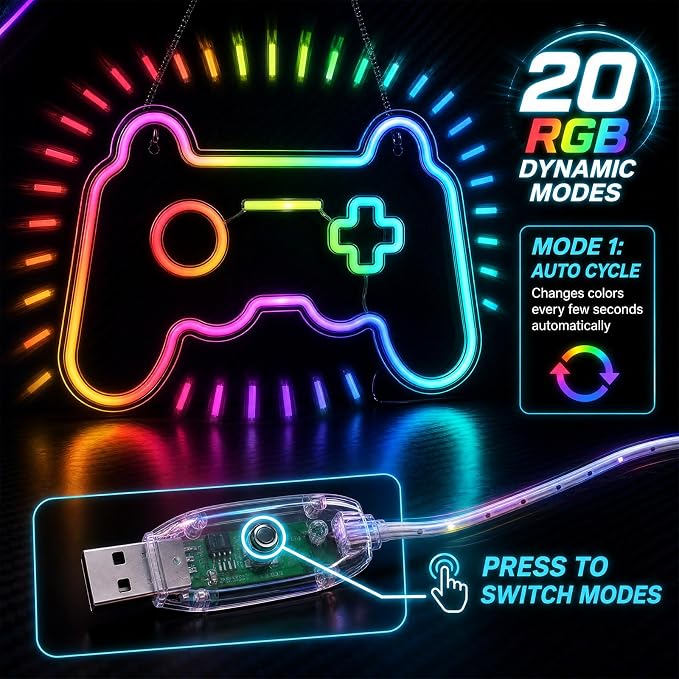 Gamer Neon Sign, Gamepad LED Neon Light, Wall Decor for Gaming Room & Gifts - Image 2