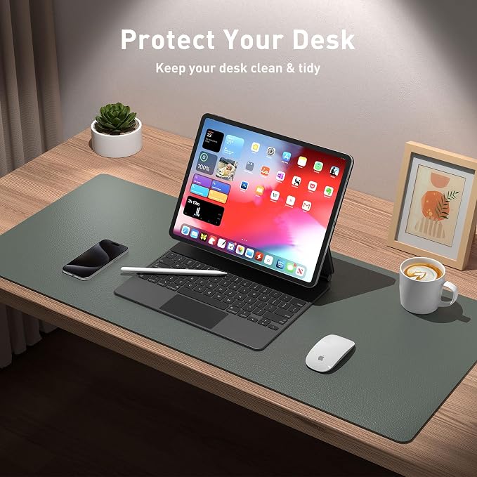 Aothia Leather Desk Protector, Mouse Mat, Non-Slip PU Leather Blotter, Laptop Desk Mat, Waterproof Writing Pad for Office and Home (Jungle Green, 36" x 17") - Image 3