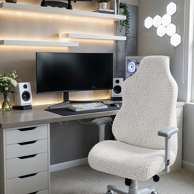 PAULATO BY GA.I.CO. Stretch Office & Gaming Chair Cover – Breathable Desk Computer Armchair Slipcover with Zipper – Bi-Elastic Stretchable Protector Machine Washable – Crisp White (Office Chair) - Image 2