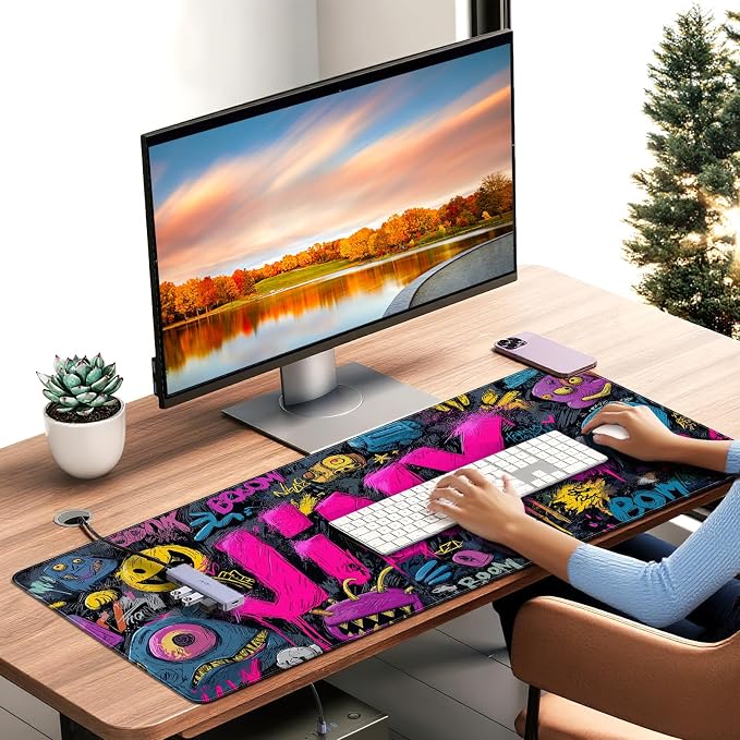 35.4 x 15.7 inches，Extra Large Gaming Mouse Pad，with Fun Graffiti Artwork Desk Mat, School, and Home Decoration，Mouse Pads for Workstation, Striking Text Design Features a Non-Slip Rubber Base - Image 2