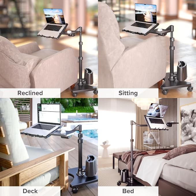 LEVO G2 Deluxe Rolling Laptop Stand with Mouse Tray, Charcoal & Black - Image 7