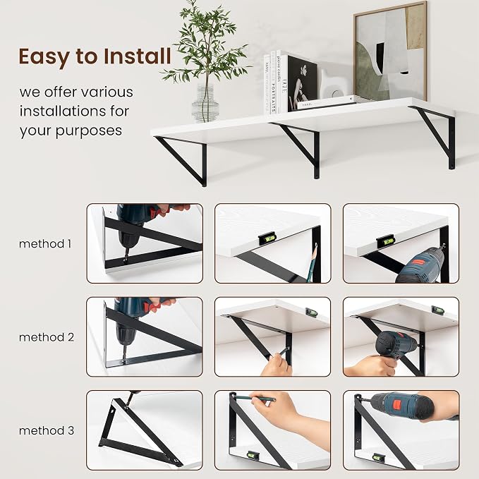 Axeman Deep Floating Shelves, 48'' x 10'' White Wall Shelves Set of 2 - Image 6
