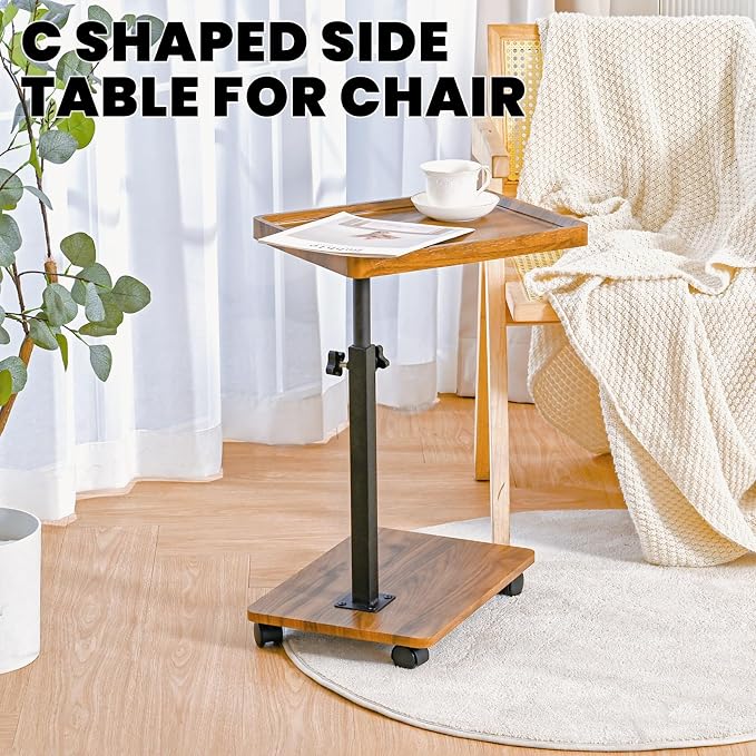 C Table End Table Adjustable Height,C Shaped End for Couch，Snack Tables,360°Swivel TV Tray Sofa Table,Tables that Slide Under,Coffee SideTable for Bed,Chair,Bath-tub (Original Wood Color) - Image 7