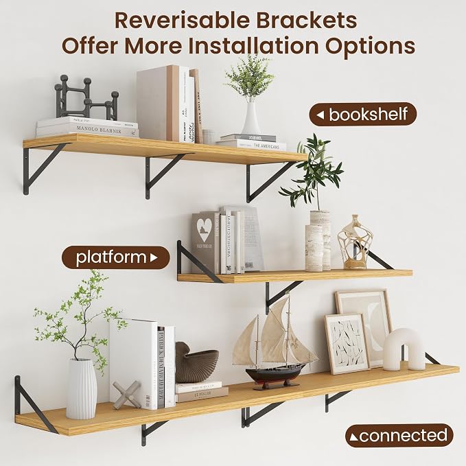 Axeman Deep Floating Shelves - 40 Inch Floating Shelves Set of 2-12 Inch Deep Oak Wall Shelves for Living Room Bathroom Kitchen - Image 4