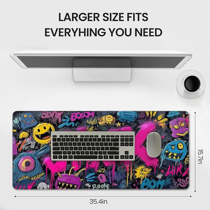 35.4 x 15.7 inches，Extra Large Gaming Mouse Pad，with Fun Graffiti Artwork Desk Mat, School, and Home Decoration，Mouse Pads for Workstation, Striking Text Design Features a Non-Slip Rubber Base - Image 6