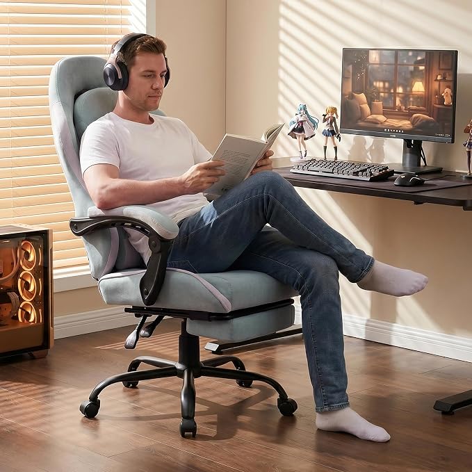 Shintenchi Gaming Chair, Ergonomic Office Chair with Footrest, Lumbar Support and Linkage Armrests, Swive Home Video Game Chairs for Adults, Blue - Image 7