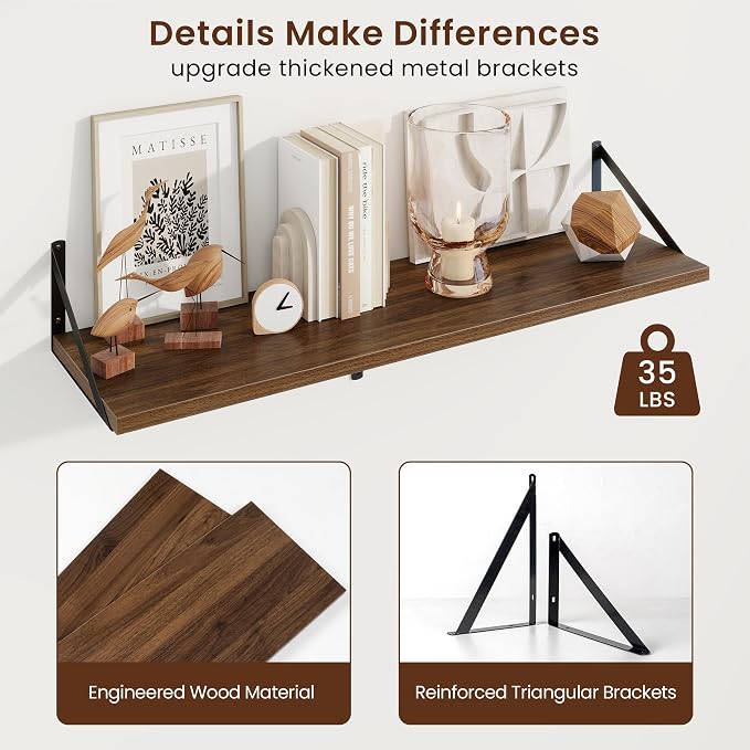 Axeman Deep Floating Shelves, 36'' x 10'' Walnut Wall Shelves Set of 2 - Image 5