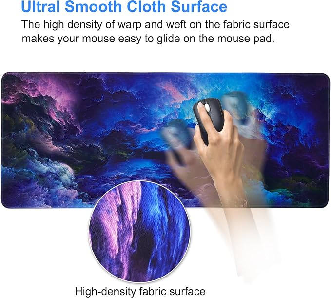 Professional Large Mouse Pad,31.5 x 11.8 in Extended Gaming Mouse Pad,Smooth Lycra Fabric,Non-Slip Rubber Base,Precision Stitched Edges, for Work,Gaming,Writting & Home-80x30 Cloudcmh - Image 3