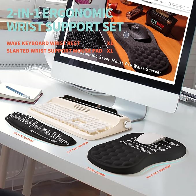 2-in-1 Ergonomic Set, Wave Rise Keyboard Wrist Rest and Massage Bulge Slope Mouse Pad Wrist Support, Cushion Memory Foam Integrated to Relieve Wrist Pain, Stay Positive - Image 5