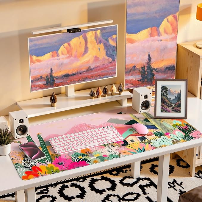iCasso Desk Mat,Cute Mouse Pad for Desk,35"x16",Home Office, Cactus | Waterproof Desk Pad with Non-Slip Rubber Base and Stitched Edges, Extended Keyboard Mousepad for Computer, Home Workspace - Image 7