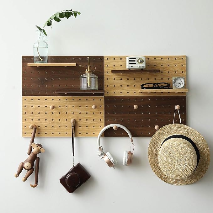 Wooden Pegboard Modular Display Organization Storage Wall Hooks Shelf(Color:Oak) - Image 4